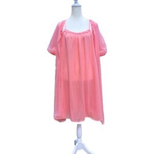 VTG 50s Peignoir Robe & Gown Set Vivid Coral Chiffon Flowy Coquette Romantic